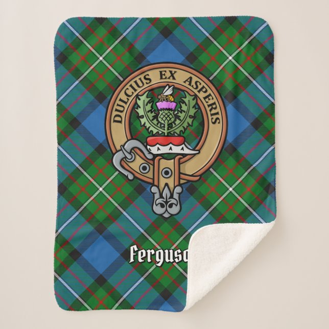 Cobertor Sherpa Clan Ferguson Crest sobre Tartan (Frente)