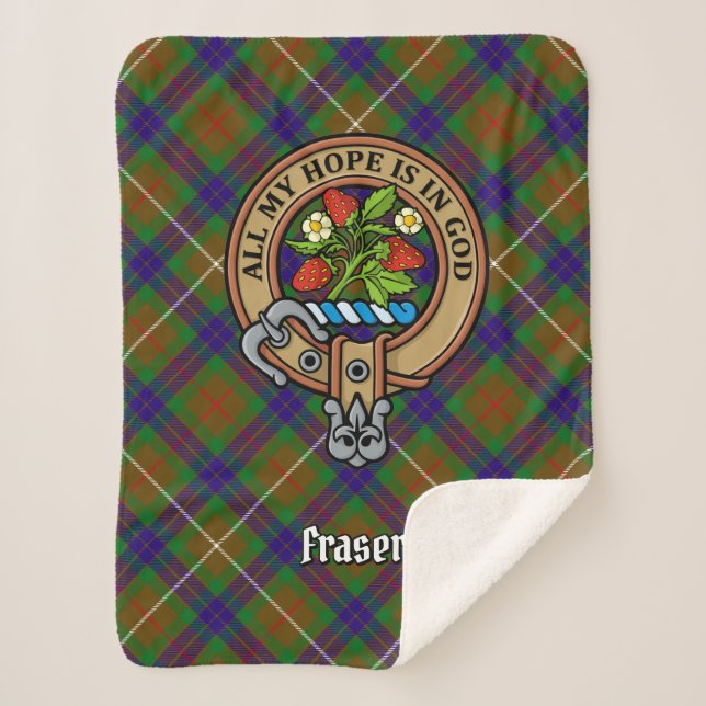 Cobertor Sherpa Clan Fraser Crest sobre caçar Tartan (Frente)