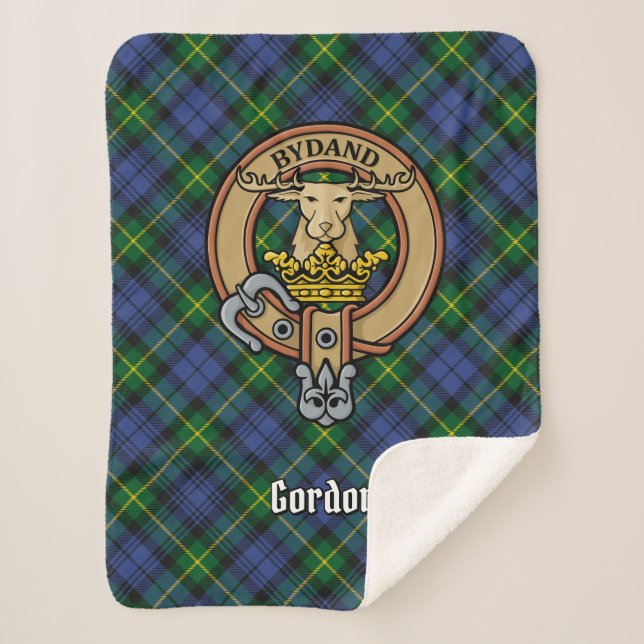 Cobertor Sherpa Clan Gordon Crest sobre Tartan (Frente)