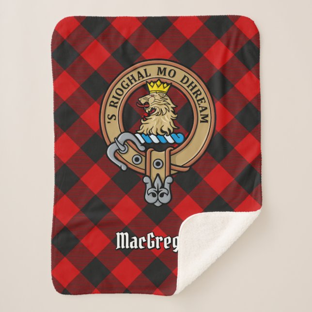 Cobertor Sherpa Clan Gregor Crest sobre Rob Roy Tartan (Frente)
