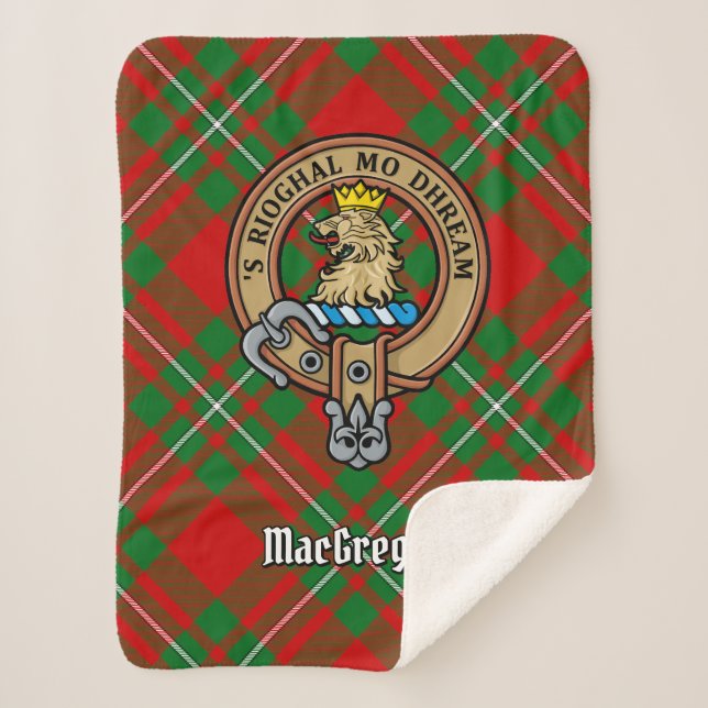 Cobertor Sherpa Clan Gregor Crest sobre Tartan (Frente)