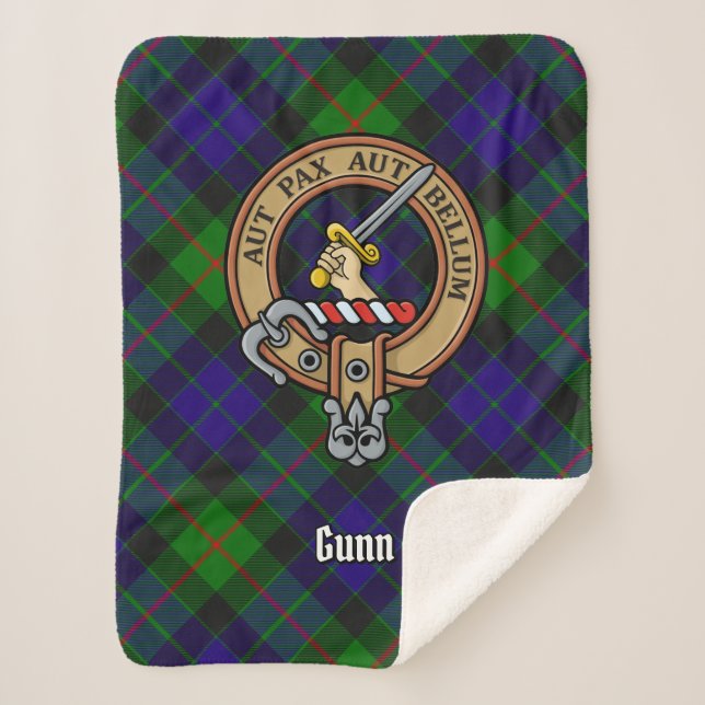 Cobertor Sherpa Clan Gunn Crest sobre Tartan (Frente)