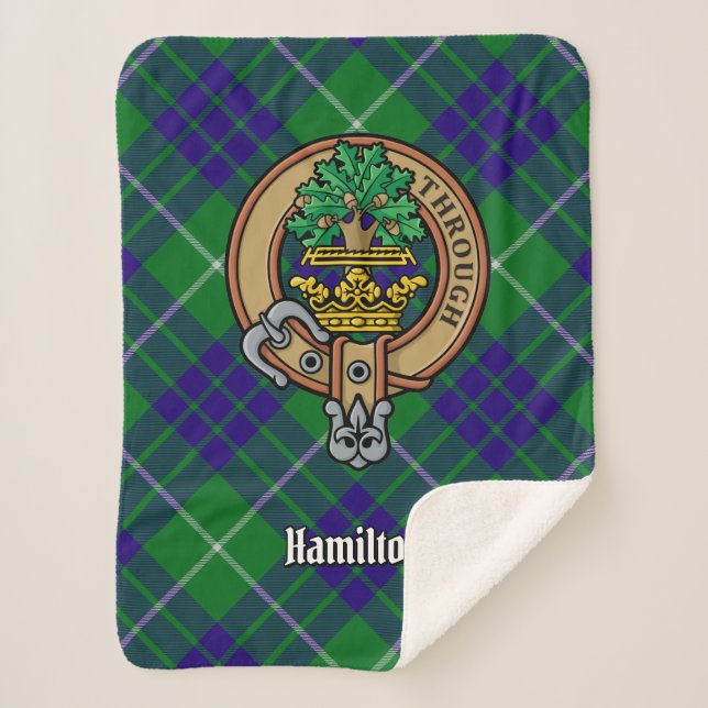 Cobertor Sherpa Clan Hamilton Crest sobre caçar Tartan (Frente)