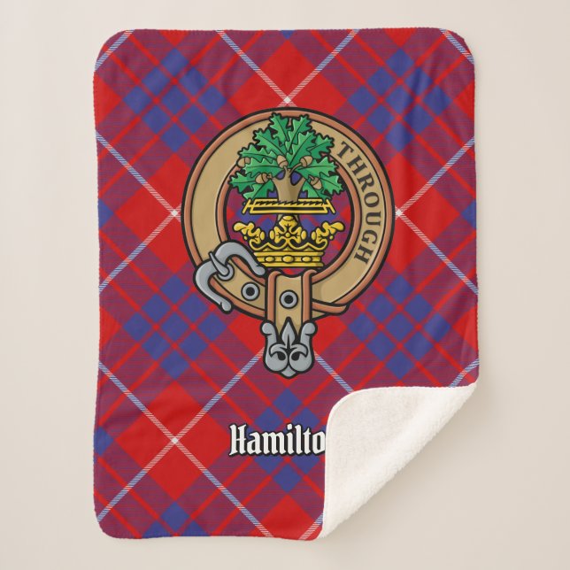 Cobertor Sherpa Clan Hamilton Crest sobre o Red Tartan (Frente)