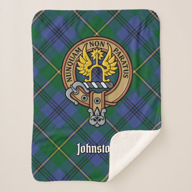 Cobertor Sherpa Clan Johnston Crest sobre Tartan (Frente)