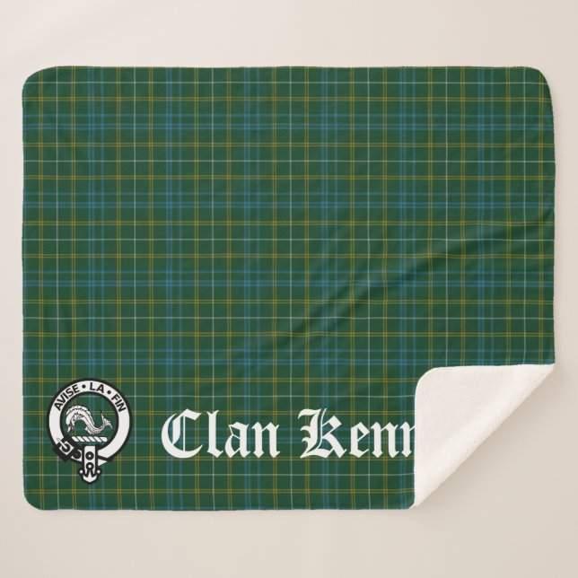 Cobertor Sherpa Clan Kennedy Crest Crachá & Tartan (Frente (Horizontal))
