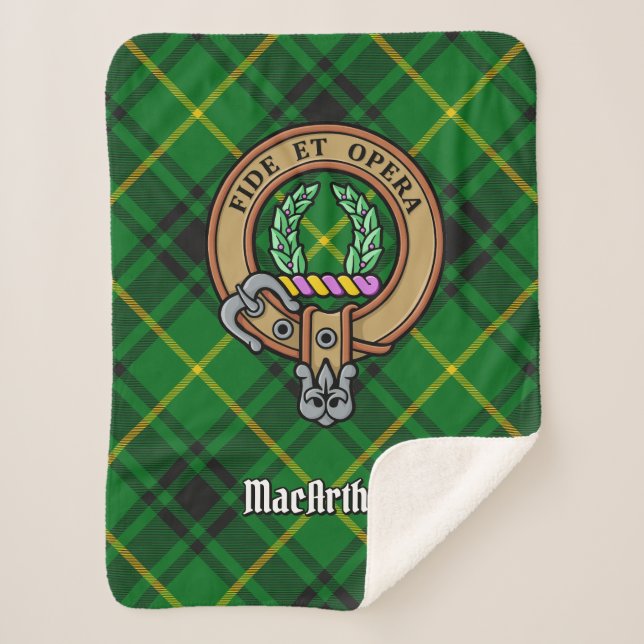 Cobertor Sherpa Clan MacArthur Crest sobre Tartan (Frente)