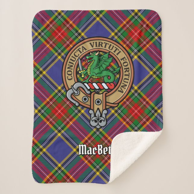 Cobertor Sherpa Clan MacBeth Crest sobre Tartan (Frente)