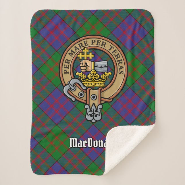 Cobertor Sherpa Clan MacDonald Crest sobre Tartan (Frente)