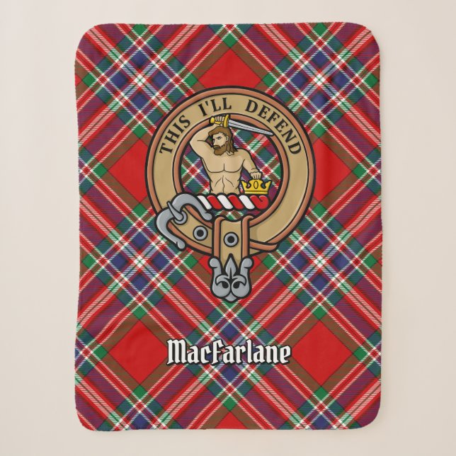 Cobertor Sherpa Clan MacFarlane Crest sobre Red Tartan (Frente)
