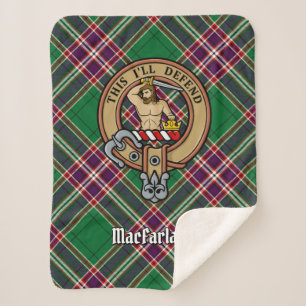 Cobertor Sherpa Clan MacFarlane Crest sobre Tartan de caça moderna