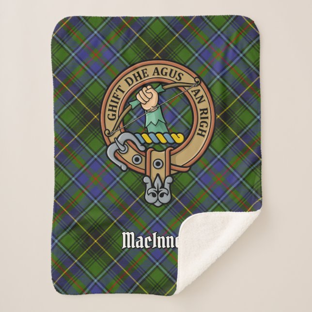 Cobertor Sherpa Clan MacInnes Crest sobre Tartan (Frente)