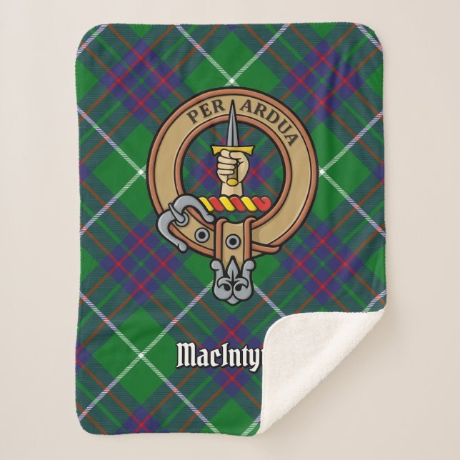 Cobertor Sherpa Clan MacIntyre Crest sobre Tartan (Frente)