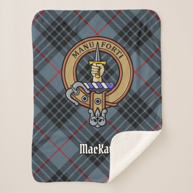 Cobertor Sherpa Clan MacKay Crest sobre Blue Tartan (Frente)