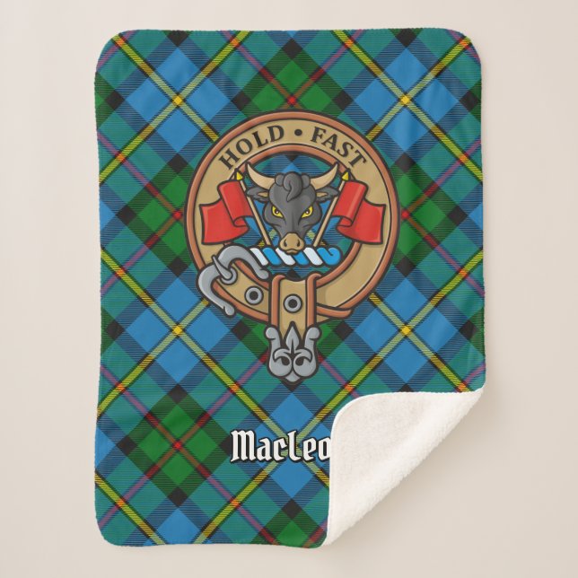 Cobertor Sherpa Clan MacLeod Crest sobre Tartan (Frente)