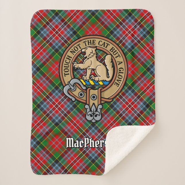 Cobertor Sherpa Clan MacPherson Crest sobre Tartan (Frente)