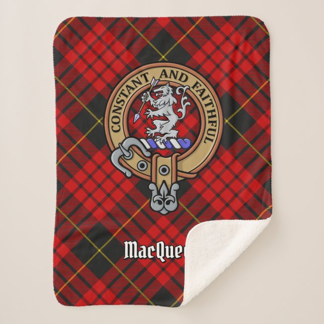 Cobertor Sherpa Clan MacQueen Crest sobre Tartan (Frente)