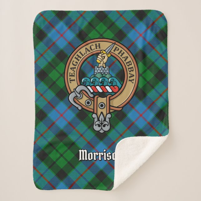 Cobertor Sherpa Clan Morrison Crest sobre caçar Tartan (Frente)