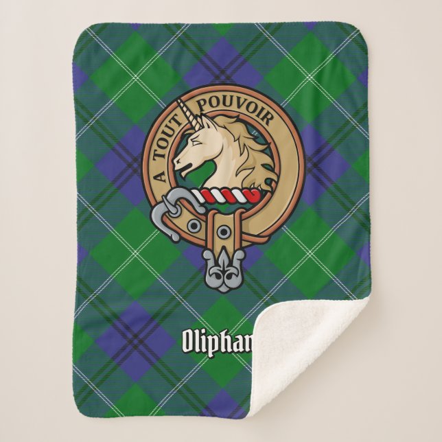 Cobertor Sherpa Clan Oliphant Crest sobre Tartan (Frente)