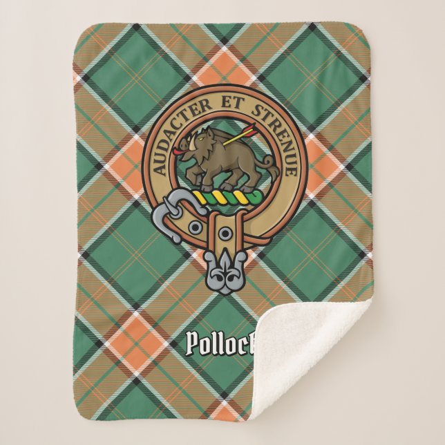 Cobertor Sherpa Clan Pollock Crest sobre Tartan (Frente)
