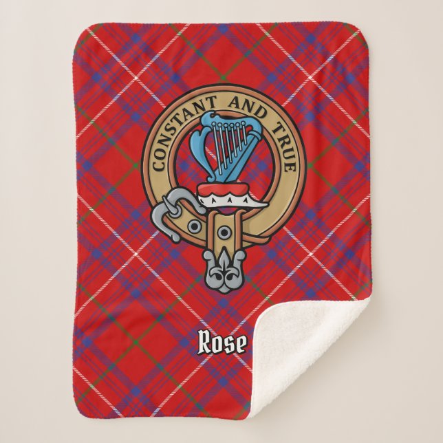 Cobertor Sherpa Clan Rosa Crest sobre Tartan (Frente)