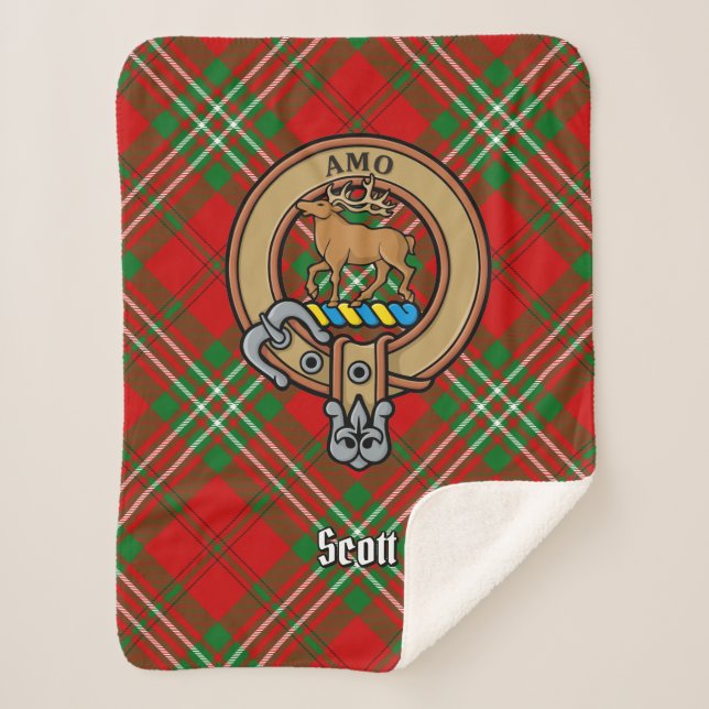 Cobertor Sherpa Clan Scott Crest sobre Red Tartan (Frente)