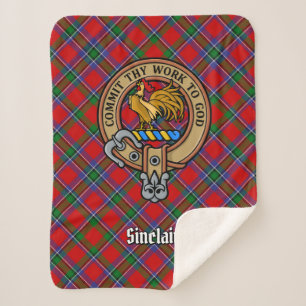 Cobertor Sherpa Clan Sinclair Crest sobre o Red Tartan