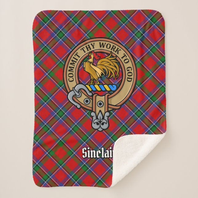 Cobertor Sherpa Clan Sinclair Crest sobre o Red Tartan (Frente)