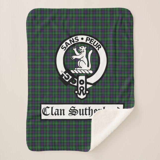 Cobertor Sherpa Clan Sutherland Crest Crachá & Tartan (Frente)