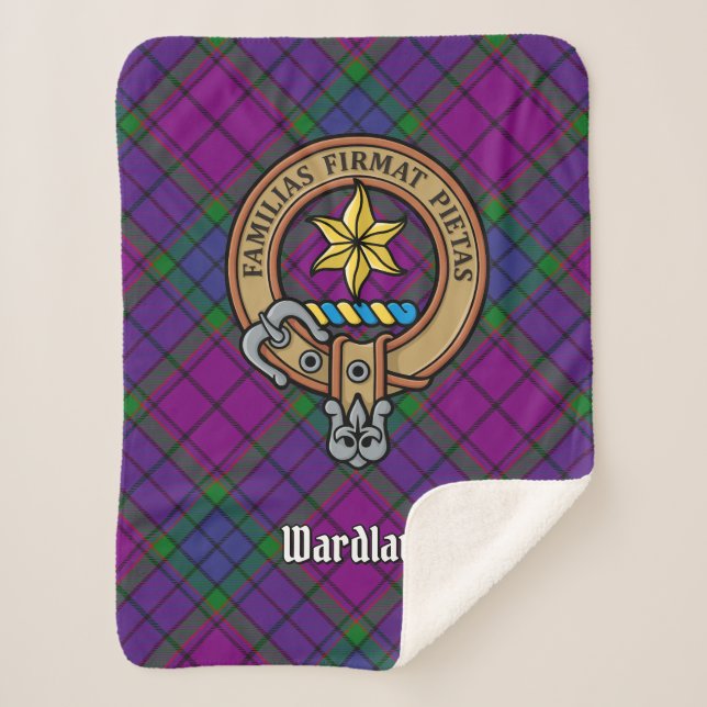 Cobertor Sherpa Clan Wardlaw Crest sobre Tartan (Frente)