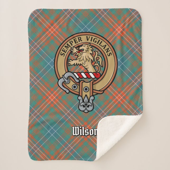 Cobertor Sherpa Clan Wilson Crest sobre o Antigo Tartan (Frente)