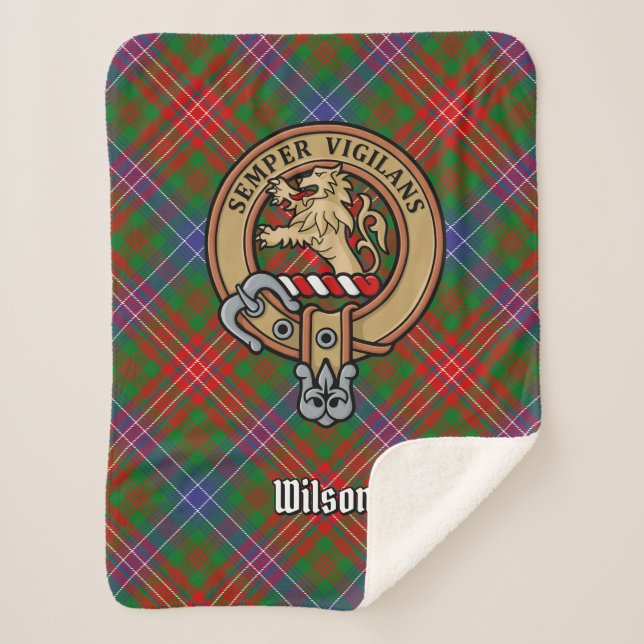 Cobertor Sherpa Clan Wilson Crest sobre Tartan Moderno (Frente)