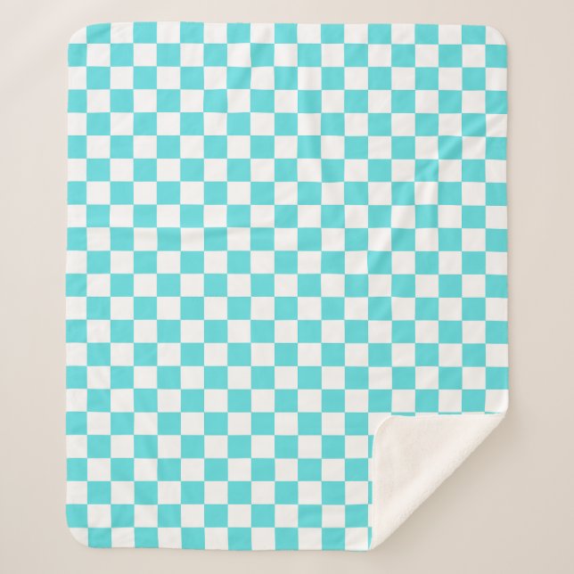 Cobertor Sherpa Classic visual turquoise blue checkerboard  (Frente)