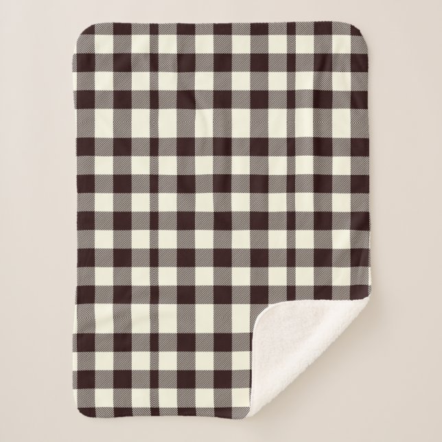 Cobertor Sherpa Clássico de Gingham Preto e Branco Moderno (Frente)