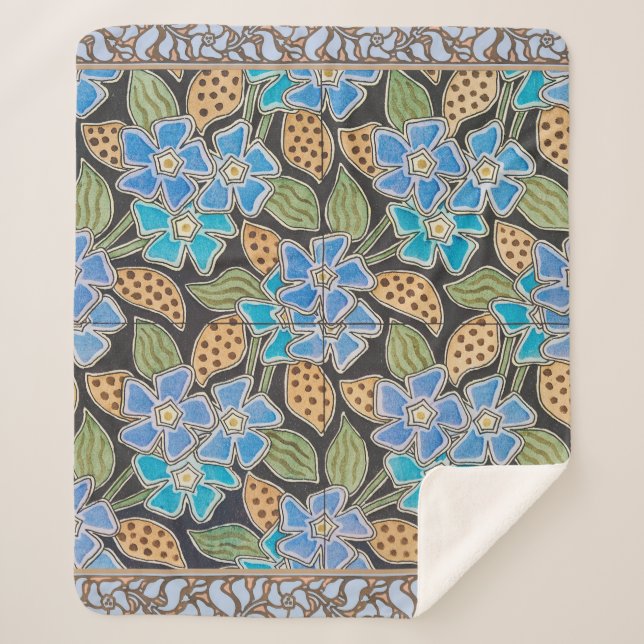 Cobertor Sherpa Clássico Floral Clássico Azul-Flor Elegante (Frente)