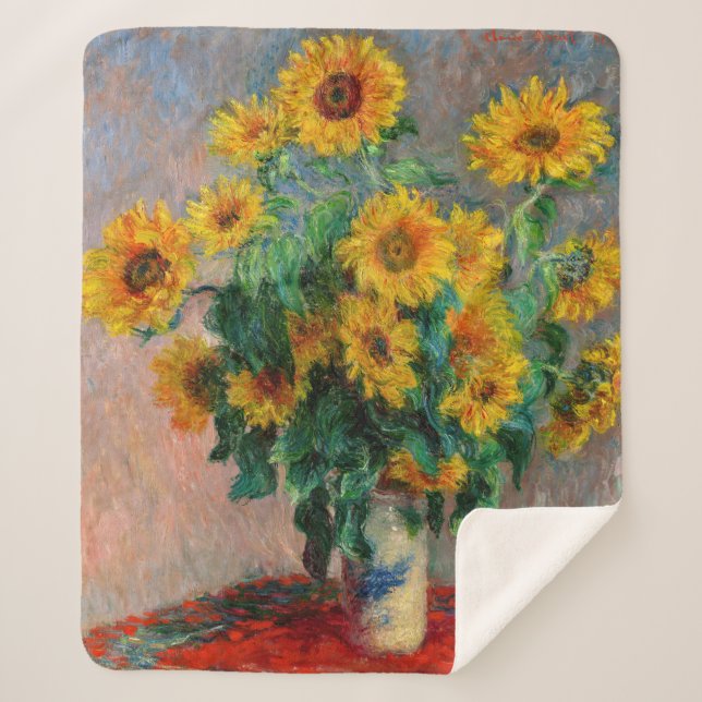 Cobertor Sherpa Claude Monet - Buquê de Sunflower (Frente)