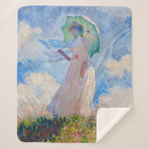 Cobertor Sherpa Claude Monet - Mulher com Parasol virada para a es