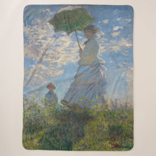 Cobertor Sherpa Claude Monet Mulher com um Guarda-Sol Arte Refinad