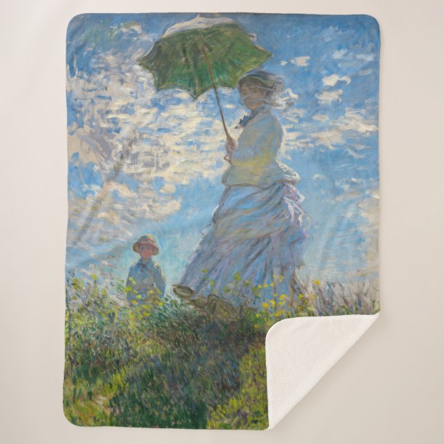 Cobertor Sherpa Claude Monet - O Promenade, Mulher com Parasol (Frente)