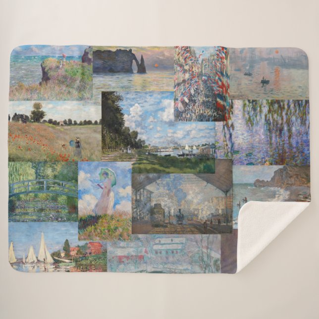 Cobertor Sherpa Claude Monet - Patchwork de obras de arte (Frente (Horizontal))