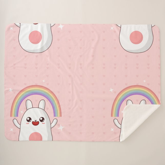 Cobertor Sherpa Clipe arco-íris Kawaii (Frente (Horizontal))