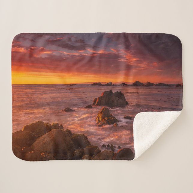 Cobertor Sherpa Coastline | Sunset Pacific Grove Carmel California (Frente (Horizontal))
