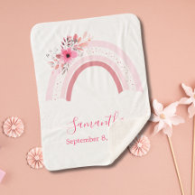 Cobertorzinho de bebê Sherpa Floral Rosa Arco-íris
