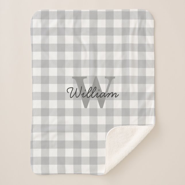 Cobertor Sherpa Cobertura cinzenta do teste padrão da xadrez (Frente)