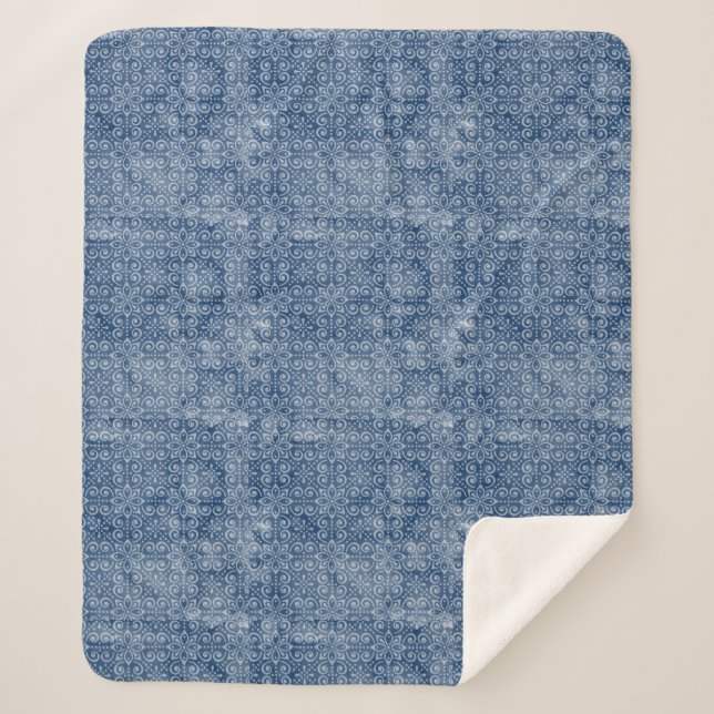 Cobertor Sherpa Cobertura de Sherpa do Batik do índigo (Frente)