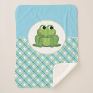 Cobertor Sherpa Cobertura verde e azul do sapo bonito da xadrez de