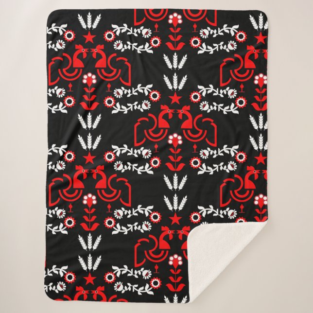 Cobertor Sherpa Cockerel Scandinávia Folk Art (Frente)