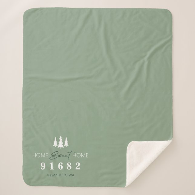 Cobertor Sherpa Código Postal Personalizado Sage Casa Doce Lar (Frente)