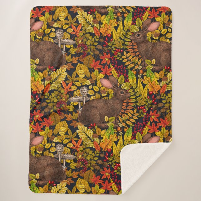 Cobertor Sherpa Coelho do outono a preto (Frente)