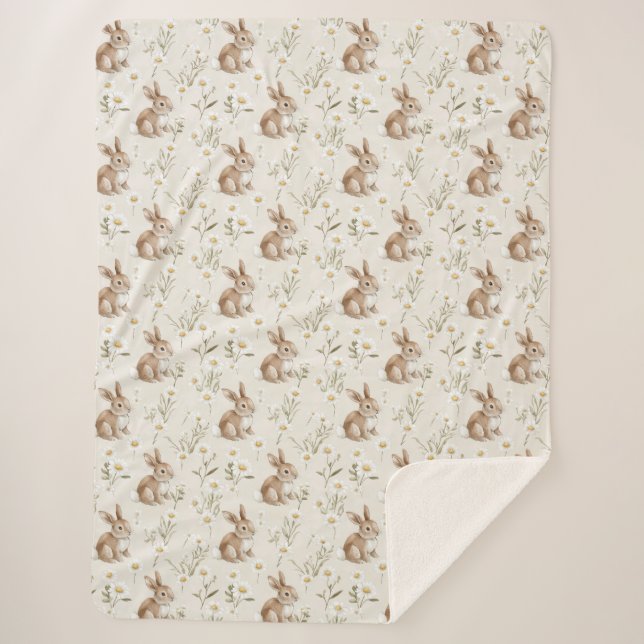 Cobertor Sherpa Coelhos Bunny Flores de Margarida (Frente)